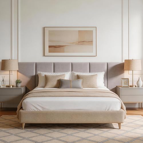 Fromann Upholstered Wall Mounted Headboard for Queen/TXL/King Size Beds, Peel and Stick Headboard 23.6" x 11.8"/PC, Interior Wall Panels for Bedroom Study, Headboards Only (6, Beige)
