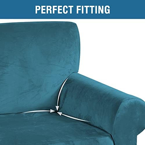H.VERSAILTEX Stretch Velvet Loveseat Covers for 2 Cushion Couch Covers for Living Room Sofa Covers Slipcovers with Non Slip Straps Bottom, Ultra Thick Comfy Velour (Width 58"-72", Peacock Blue)