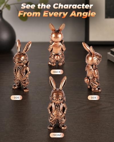 Aviator Rabbit Figurine, Pilot Bunny Sculpture, Resin Animal Decor for Desk