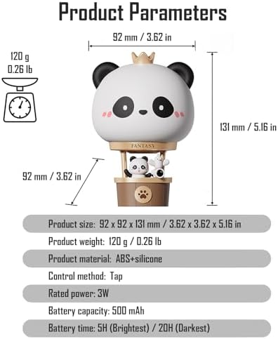 Hot Air Balloon Rechargeable Night Light, Safe Soft Silicone Material, 3 Brightness Levels, Tap Control, Warm Light, Toddler Sleeping Lamp, Bedroom Night Lamp, Gift for Baby and Kid (Panda)