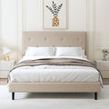 Full Size Linen Bed Frame with Adjustable Headboard Beige