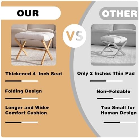 Baveke Foldable Ottoman Foot Rest for Chair, Small Foot Stools Ottoman for Home Decor, Space-Saving Foot Rest for Couch Living Room, Bedroom, Entryway（Beige）