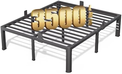 18 Inch Full Bed Frame with Rounded Corner and Headboard Hole Mattress Retainers 3500 LBS Metal Heavy Duty Steel Slats Support No Box Spring Needed Platform Noise Free Easy Assembly