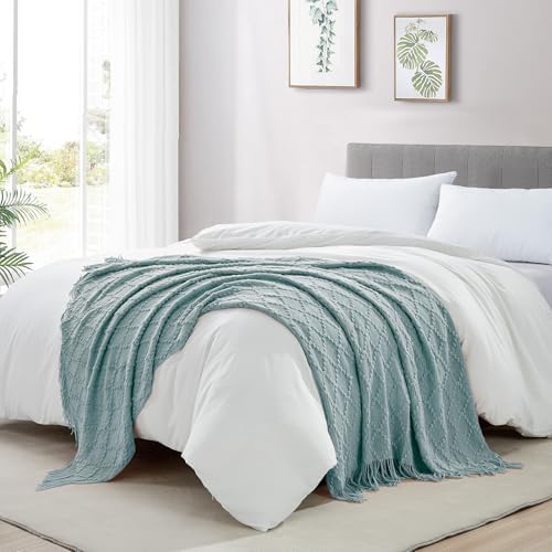 BOURINA Auqa Throw Blanket 50 x70 Inch Jacquard Throw Knitted Blanket