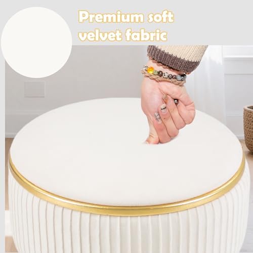 Adjustable Vanity Stool, Velvet Makeup Stool with Storage Beige