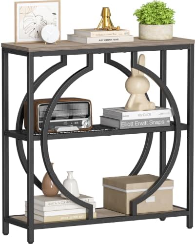 Snughome Entryway Table with 3 Tier Storage Shelves, Narrow Console Table Industrial Sofa Table with Circle Base, Behind The Couch Entrance Table for Hallway, Living Room, Foyer
