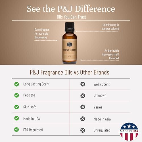 P&J Fragrance Oil | Brown Sugar Oil 30ml - Candle Scents for Candle Making, Freshie, Soap Making Supplies, Diffuser Oil Scents
