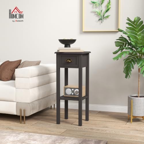 HOMCOM Narrow End Table with Drawer and Bottom Shelf Set of 1 Coffee