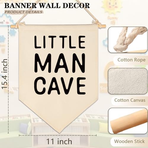 Little Man Cave-Wall Decor Gift for Baby Boys Kids-Canvas Hanging Flag Banner Pennant Wall Decor Gift for Nursery Homeschool Baby Room Playroom Reading Room Bedroom -Baby Gift Shower