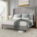 Jocisland Queen Bed Frame Tall Wingback Headboard Upholstered, Light Grey