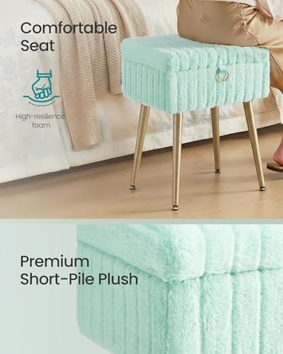 SONGMICS Vanity Stool Chair with Storage, Metal Legs, Max. Load 440 lb