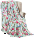 Soft Fleece Throw Blanket, Elegant Floral Roses Pink Blue Aqua, 50x70