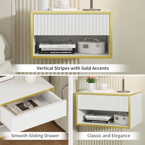 4ever2buy Floating Nightstand Set of 2, White Bedroom Night Stand