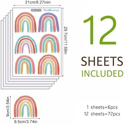 Pastel Rainbow Wall Decals for Playroom & Nursery, Peel and Stick