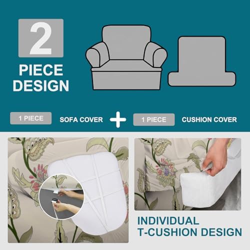 NILUOH 2-Piece T-Cushion Armchair Slipcover, Stretch Chair Cover with Separate Seat Cushion Cover, Soft Washable Furniture Protector for Living Room