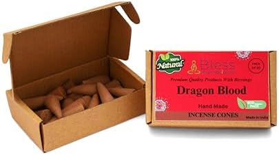 Bless-International Dragon Blood 100%-Natural-Incense-Cones Handmade-Hand-Dipped Organic-Chemicals-Free for-Purification-Relaxation-Positivity-Yoga-Meditation The-Best-scents (20 Count)