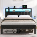 OLEVS Queen Size Bed Frame with LED Lights & Charging Station, Modern Platform Bed with 2-Tier Storage Headboard, No Box Spring Needed, Noise Free