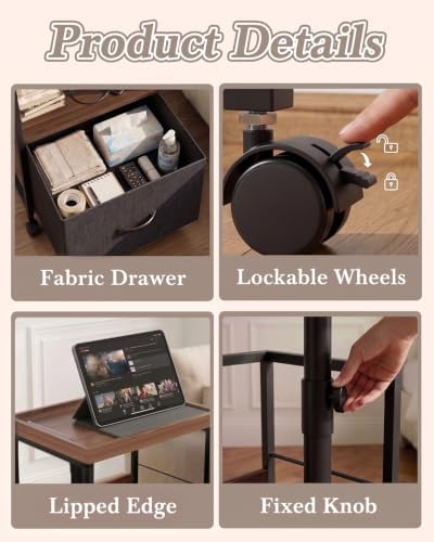 Faesun Night Stand with Charging Station & Swivel Tray Top, Walnut Gray