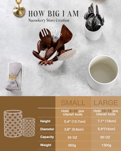 Nucookery Ceramic Utensil Holder for Kitchen Counter Organizer, Set of 2