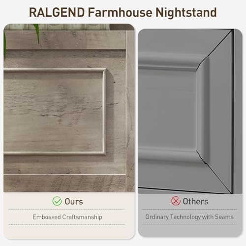 RALGEND Farmhouse End Table with 2 Drawers Set of 2, Greige