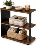 3-Tier Narrow End Table, Industrial Slim Side Table, Rustic Brown