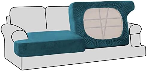H.VERSAILTEX Stretch Velvet 2 Piece T Cushion Sofa Slipcovers - Individually Fitted Cushion Covers for 2 Couch Seat Cushions - Stay in Place (Deep Teal)