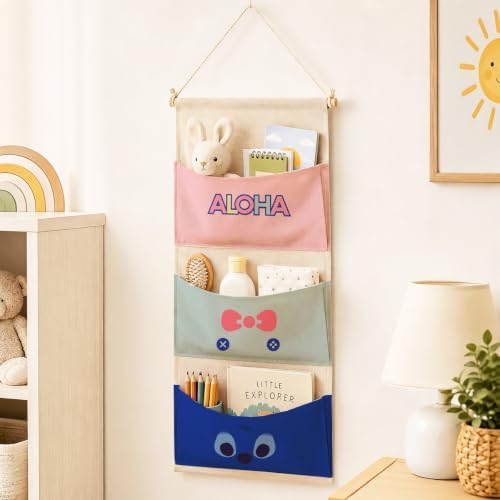 3-Pocket Hanging Wall Organizer, Tropical Aloha Design for Playroom
