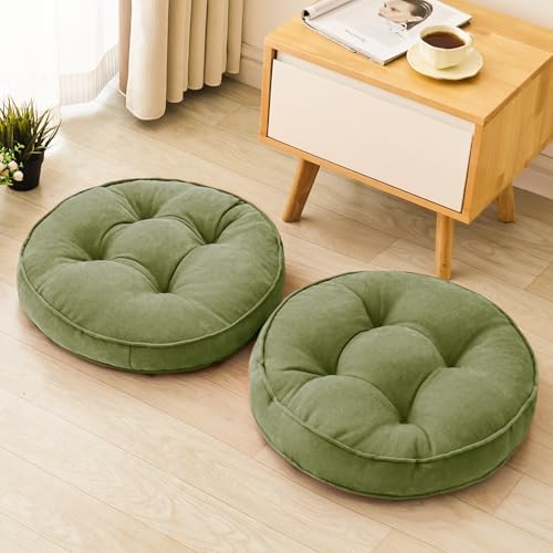 MIDDLE ONE Floor Pillow Set of 2, Memory Foam Cushion 22x22 – Round, Green