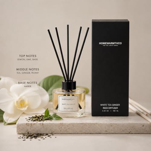White Tea Reed Diffuser Set - Luxury Fragrance Reed Diffusers for Home. Office, Bathroom, Kitchen and Home Decor - Long-Lasting Scent with Non-Toxic Oils (5.63 oz, 160ml)