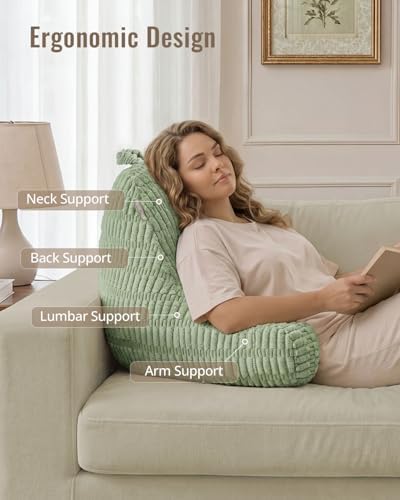 Blissful Diary Reading Pillow for Bed, Back Pillow Sitting Up, Sage Green