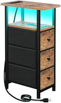 LOAKEKEL Narrow End Table with Charging Station, Small Nightstand