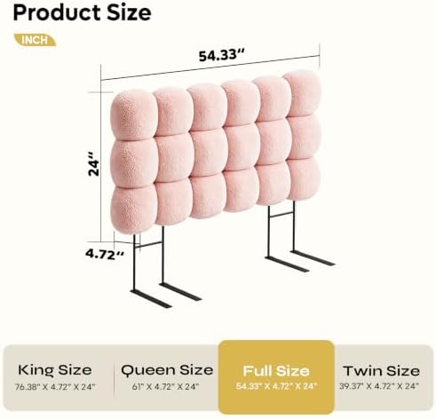 Pinmoco Full Cloud-Shaped Upholstered Headboard, Teddy Fleece Pink