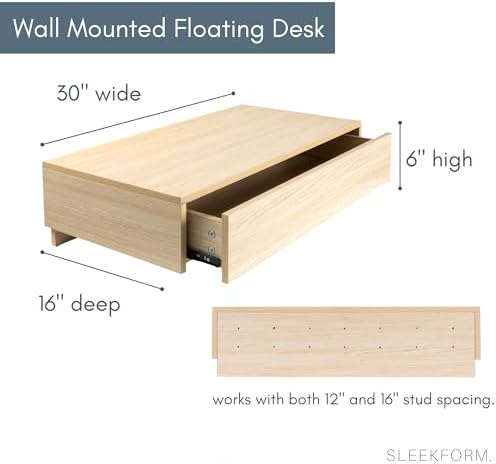 Sleekform Floating Wall Desk with Drawer, 30 x 16 x 6 Inch, Modern White