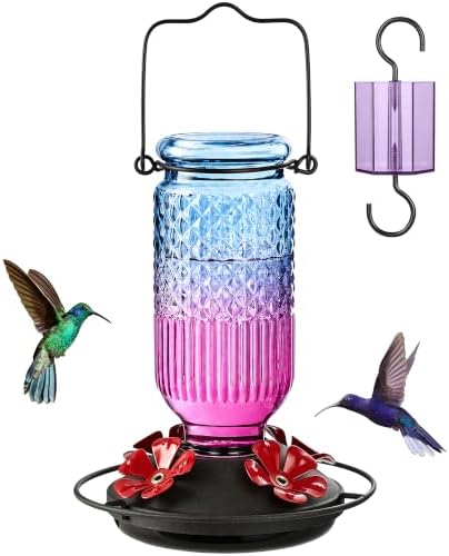 FEED GARDEN Glass Hummingbird Feeder for Outdoors, Leak-Resistant, 16 oz