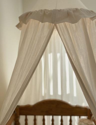 ZEAK Kids Bed Canopy with Ruffles Cotton Hanging Tent Frills Curtain Net for Baby Nursery Room Children Reading Nook Décor