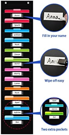 12 Pockets File Storage Pocket Chart with 12 Nametag Pockets,Hanging Wall File Organizer for Classroom and Office, Organize Your Assignments, Files, Scrapbooks, Paper (Black) (Pack of 2)