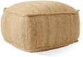 Casafield Braided Jute Pouf, Large Square Pouf Ottoman, 22" W x 22" D x 14" H Woven Jute Footrest, Decorative Indoor Boho Home Accent for Living Room