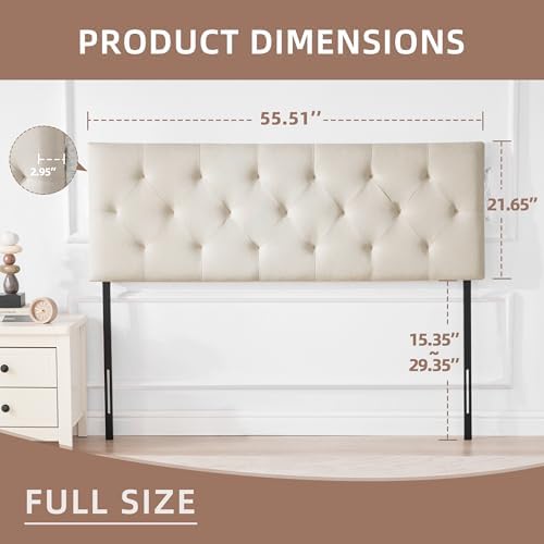 Linen Headboard Full Size, Adjustable Height Headboard 37-51 in, Beige