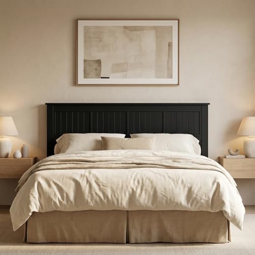 ComfIQ Serene Wood Panel Headboard with Window-Pane Design, King, Black