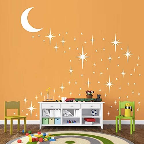 Retro Starburst Wall Decals Stars Wall Sticker Star Moon Vinyl Decal White