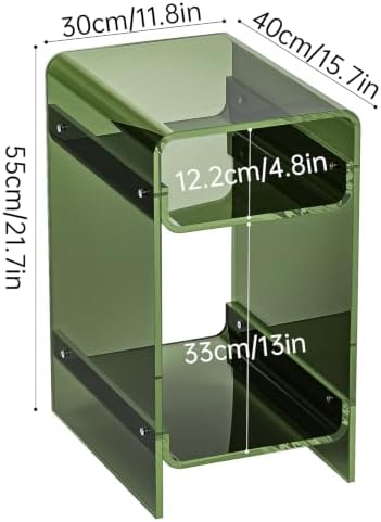Clear Acrylic Side Table, Narrow Nightstand Bedside Table for Bedroom, Skinny Small End Table (Green Wide, 11.8'' x 15.7'' x 21.7")