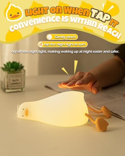 Cute Duck Night Light, Animal Lamp, Food Grade Silicone, Rechargeable, 3 Level Dimmable, Squishy Nursery Nightlight for Desk Decor, Funny Gifts Stuff for Boys Girls Baby, White Elephant Gifts