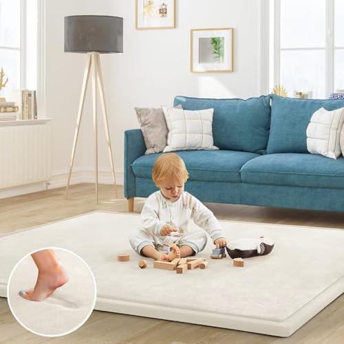 Baby Play Mat for Floor Nursery Rug Muscle Mat Area Rug Playroom Rug 39"x59" Playpen Mat Elastic Foam 1.3" Thick Crawling Mat for Babies,Toddlers, Infants, Kids,Cream