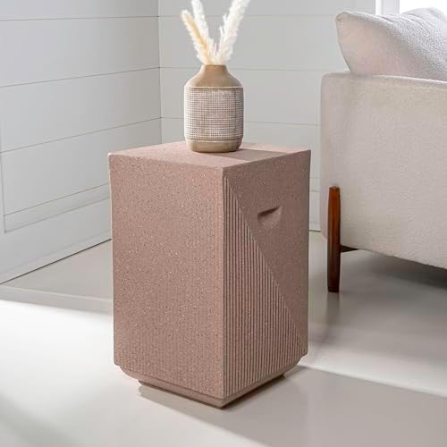 JONATHAN Y Adrian Outdoor Side Table Stool Polyresin 21", Pink Terrazzo