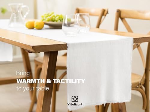 Vitalizart White Table Runner 14" x 120" Long Slub Texture Cotton Linen