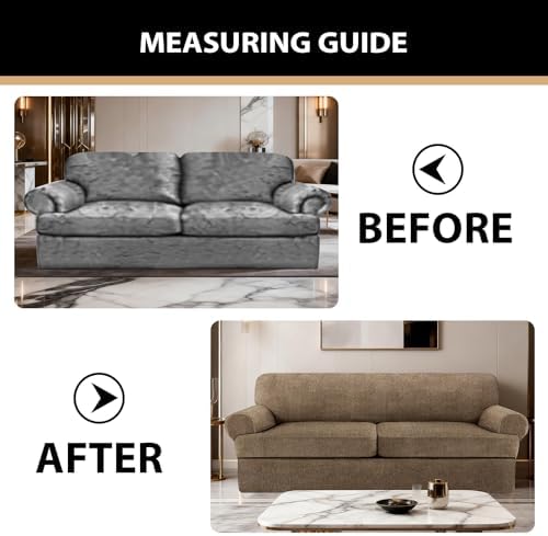 3 Pieces Sofa Covers fot T Cushion Loveseat Slipcover, Sofa Stretch Slip Covers for 2 Cushion Couch with 2 Individual T Shape Seat Covers (Brown, 2 Cushion)