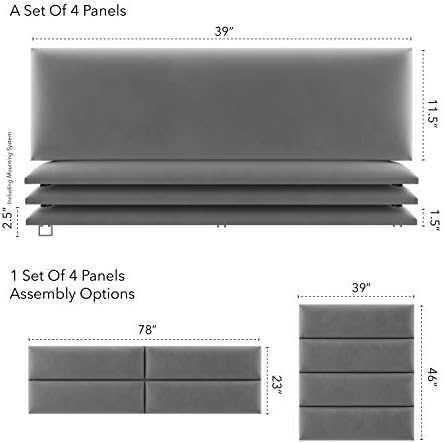 Vänt Wall Mounted Headboard Panels, King/Twin, Velvet Smoke Grey