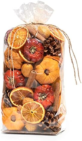 ANDALUCA Potpourri Mini Pumpkins, Cinnamon, Orange Slices & Pumpkin Spice Fragrance Vial Included Vase & Bowl Filler (Pumpkin Spice)