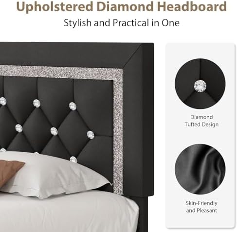 BarnFurin Full Size Bed Frame with Tufted Button Headboard, Black