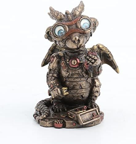 Veronese Design Steampunk Dragon Tinkerer w/Goggles Mechanical Gear Resin Figurine Bronze Finish